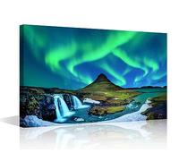 Iceland Kirkjufell Mountains Modern Wall Art Northern Lights Abstract Picture Contemporary Artwork Print On Canvas Bedroom Wall Art Pictures for Living Room Framed Ready to Hang, 24" Wx36 H
