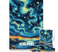 Iceland Landscape with Starry Sky 1000 Piece Jigsaws for Teenagers Casual Game Creative Play Fun Activity Home Accent (50x75cm)