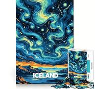 Iceland Landscape with Starry Sky Jigsaw for Teenagers1000 Pieces Strong Logic Cozy Fun Joyful Challenge (38x52cm)