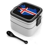 Iceland Map Flag Bento Box Stackable Double Layer Lunch Box with Spoon Leak-Proof for Office Picnic Camping