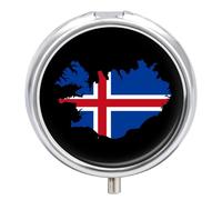 Iceland National Flag Pill Box Cute Metal Round Pill Case with 3 Compartments and Mirror for Vitamin Fish Oils