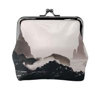 Iceland Print Double Clasp Metal Frame Leather Kiss Lock Change Pouch Wallet for Women with Keys, Small Purses