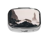 Iceland Print Pill Box 2 Compartment Medicine Pill Case,Portable for Pocket Or Purse Pill Box Decorative Metal Medicine Organizer