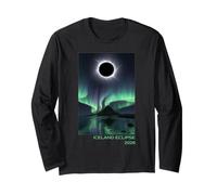 Iceland Solar Eclipse 2026 Aurora Borealis Illustration Long Sleeve T-Shirt