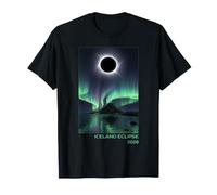 Iceland Solar Eclipse 2026 Aurora Borealis Illustration T-Shirt