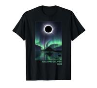 Iceland Solar Eclipse 2026 Aurora Borealis Illustration Value Graphic T-Shirt, Men, Black, XL