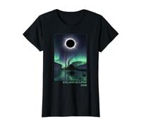 Iceland Solar Eclipse 2026 Aurora Borealis Illustration Value Graphic T-Shirt, Women, Black, S