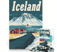 Iceland Travel Poster Jigsaw Puzzle 1000 Piece for Adults Logic Game Premium Print Hard Challenge (38x26cm)
