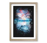Iceland View Paint Splash Framed Print | A2 Oak Framed Wall Art | Ready to Hang | Modern Nature Picture | Living Room Bedroom Lounge Office