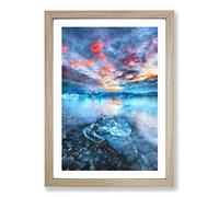 Iceland View Painting Framed Print | A2 Oak Framed Wall Art | Ready to Hang | Modern Historical Picture | Living Room Bedroom Lounge Office
