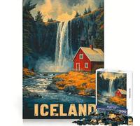 Iceland Waterfall Cabin for Adults 1000 Piece Jigsaw Puzzle Brain Exercise Tension Relief Real Challenge Classic Xmas Gift (38x52cm)