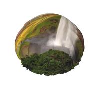 Iceland Waterfall River Field Sunset Double Layer Waterproof Shower Cap, Extra Large Soft Elastic Band, Reusable Bath Cap For Women Men,Full Print Design
