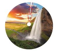 Iceland Waterfall River Field Sunset Printed Christmas Tree Skirt 48-Inch Double Layers Soft Xmas Tree Skirts Base Floor Mat for Holiday Party Decoration Ornaments
