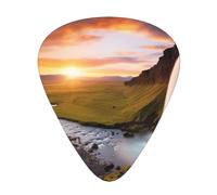 Iceland Waterfall River Field Sunset Printed Guitar Picks 12-Piece Set - Comfortable, Versatile Plectrum for All Guitar Styles & Players