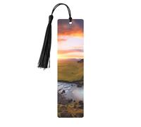 Iceland Waterfall River Field Sunset Printed Metal Bookmarks M - Black Lightweight Aluminium Book Marker for Books, Journals & Gifts, Ideal Book Lovers, Holiday Decor & Crafts