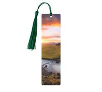 Iceland Waterfall River Field Sunset Printed Metal Bookmarks S - Dark Green Lightweight Aluminium Book Marker for Books, Journals & Gifts, Ideal Book Lovers, Holiday Decor & Crafts
