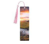 Iceland Waterfall River Field Sunset Printed Metal Bookmarks S - Pink Lightweight Aluminium Book Marker for Books, Journals & Gifts, Ideal Book Lovers, Holiday Decor & Crafts