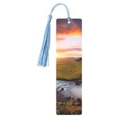 Iceland Waterfall River Field Sunset Printed Metal Bookmarks S - Sky Blue Lightweight Aluminium Book Marker for Books, Journals & Gifts, Ideal Book Lovers, Holiday Decor & Crafts