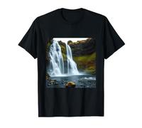 Icelandic Waterfall Moss Covered Cliffs Scenic Nature T-Shirt