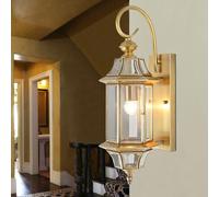 ICEMOB 19.8in Polished Brass Veneer Outdoor Wall Lantern, With Clear Glass Lampshade Outdoor Wall Mount Light, Waterproof And Rustproof Exterior Wall Sconce Light, European Industrial Style Outside La