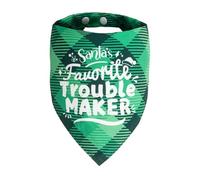 ICEMOOD Christmas Dog Bandanas Naughty & Nice List Print - Santa's Favorite Trouble Maker - Pet Holiday Scarf Costume Gift, Green Plaid, Medium & Large Breed, 30-75lbs