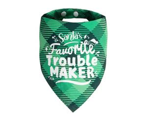 ICEMOOD Christmas Dog Bandanas Naughty & Nice List Print - Santa's Favorite Trouble Maker - Pet Holiday Scarf Costume Gift, Green Plaid, Medium & Large Breed, 25-75lbs