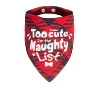 ICEMOOD Christmas Dog Bandanas -Too Cute for The Naughty List, Funny Holiday Stocking Pet Scarf Gifts, Red Plaid, Small & Medium Breed, 5-30lbs