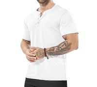 ICEMOOD Mens Dry Fit Henley Shirt Slim Fit T Short Sleeve Gym Tshirt for Athletic Workout Casual Classic Tee 3 Button Quick Dry Performance Moisture Wicking Tech Cool Feeling,White,XXL