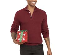 ICEMOOD Mens Half Zip Pullover Jumper Wool Blend Turtleneck Sweater Zipped Up Long Sleeve Zipper Fashion Knit Shirt, Winde Red, Medium