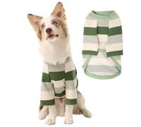 ICEMOOD Wide Stripes Dog Shirts Green and White Striped Waffle Knit Pet T-Shirt Lightweight & Breathable Soft Cotton Fabric Apparel for 37lbs - 47lbs Large Breeds, Green, 3XL