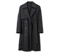 ICEMOOD Womens Long Trench Coat With Different Fabric Blocking Double Breasted Knee Length Long Sleeve Dress Jacket Overcoat Casual Designer Trenchcoat Regular Fit,Black,Medium