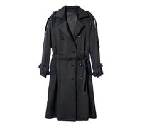ICEMOOD Womens Long Trench Coat With Visible Reverse Effect Classic Double Breasted Knee Length Long Sleeve Dress Jacket Overcoat Casual Designer Trenchcoat Regular Fit,Black,Large