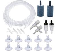 icemoon 21 Pcs Air Pump Accessories for Fish Tank,16.5 ft Standard Airline Tubing,2 Bubble Release Air Stones,2 Check Valves,10 Suction Cup Clips,2 Air Switch Pump Valve Regulator,4 Connectors