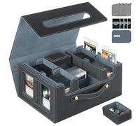 ICEMOR Commander Deck Box with Handle,Trading Card Storage Box for MTG&TCG.Card Storage Box,Includes 4 Lids,4 Stoppers,4 Colored Dividers.(Black& Grey, 5 IN 1)