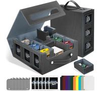 ICEMOR Trading Card Storage Box with Handle,Commander Deck Box for MTG&TCG,7 in 1 MTG Deck Box with 6 Toploaders, 6 Stoppers, 10 Colorful Dividers.(Black & Grey, 7 IN 1)