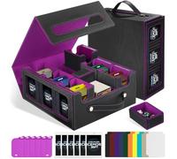 ICEMOR Trading Card Storage Box with Handle,Commander Deck Box for MTG&TCG,7 in 1 MTG Deck Box with 6 Toploaders, 6 Stoppers, 10 Colorful Dividers.(Black & Purple,7 IN 1)