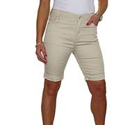 iceoolfashion Women's Stretch Chino Shorts - Ladies Mid Waist Jean Style Bermuda Slim Fit Shorts Turn Up Cuffs Summer Beige 14-24 (18)