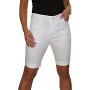 iceoolfashion Women's Stretch Chino Shorts - Ladies Mid Waist Jean Style Bermuda Slim Fit Shorts Turn Up Cuffs Summer White 10-20 (18)