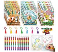 ICEPAPA, 12 colouring books for children and 12 crayons (7 colors in 1), mini colouring books for party bags, perfect for travel activity packs for kids and party bag fillers for kids unisex