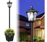 Icerona 64 Inch Outdoor Solar Lamp Post Light with Planter, 60 High Lumen Solar Street Light, Waterproof for Pathway, Garden, Driveway, Lawn, Front Back Door Outside Pole Lamp 6000K