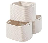 ICERZCZ Storage Baskets (3 Pack) | 15"x11"x9.5" Woven Cotton Rope Baskets for Storage, Organizing Books, Toys, and Clothes | White Textured Cotton Rope Storage Baskets for Home, Office, and Travel