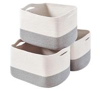 ICERZCZ Storage Baskets for Organizing Shelves, Woven Cotton Rope Bins for Baby Nursery Organization, Book Toy Towel Organizer, 15"x11"x9.5", 3 Packs, Off White & Grey
