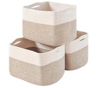 ICERZCZ Storage Baskets for Organizing, Woven Cotton Rope Basket for Storage Books, Baby Organizing Baskets, Toy Storage Basket, 15"x11"x9.5", 3 Packs, Off White & Brown