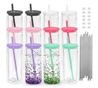 Icesip 12 Pack 20oz Acrylic Snowglobe Tumbler, Pre-Drilled Double Wall Plastic Clear Cup, Plastic Mason Jar with Lids and Straw, Reusable Clear Beer Can for Snow Globe Glitter DIY