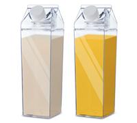 Iceten 2PCS 500ml /17Oz Plastic Clear Milk Carton - Square Milk Carton Water Bottle, Empty Reusable Milk Container, Portable Juice Bottles for Storing Homemade Beverages, Milk, Water