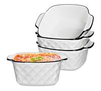 Iceten 4PCS Ceramic Baking Dishes with Handles, 5.75"Square Lasagne Dish for Air Fryer, Baking Dish, Pie Dishes for The Oven, Pasta Bake Dish for Lasagne/Pie/Casserole/Tapas(White) (White 1)