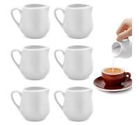 Iceten 6 PCS Small Milk Jug Set - White Ceramic Frother, Creamer, Sauce Pots, Mini Tea Pot, Gravy and Coffee Jugs With Handle for Home Kitchen Office Coffee Bar (110 ml/3.9oz)