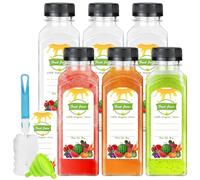 Iceten Juice Bottles, 6Pcs Plastic Juice Bottles with Leakproof Lids, 350ml /11.8Oz Clear Reusable Beverage Containers - Includes Funnel & Cleaning Brush for Smoothies, Milk, Homemade Drinks