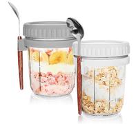 Iceten Overnight Oatmeal Jar with Lid and Spoon, 10 oz Mason Jars, Portable Breakfast Jars, Sealable Jars with Graduated Strips for Salads, Chia Seeds, Yoghurt, Fruit, Cereal (Grey and White).