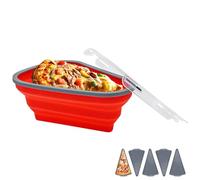 Iceten Pizza Storage Container, Collapsible Pizza Slice Container Storage with Lid Reusable Pizza Container with 5 Microwavable Serving Trays for Hiking, Climbing, Camping, Picnic (Red)